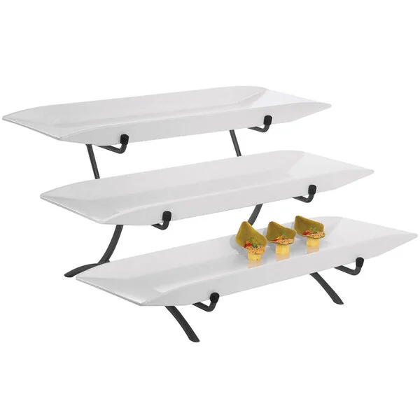 Cal-Mil SR1033-13 Black Three Tier Metal Incline Stand with Melamine Platters - 18