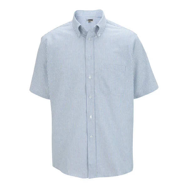 Edwards 1027 Men's Customizable Blue Stripe Short Sleeve Wrinkle-Resistant Easy-Care Oxford Dress Shirt with Soil Release - XL Edwards 1027 Men's Customizable Blue Stripe Short Sleeve Wrinkle-Resistant Easy-Care Oxford Dress Shirt with Soil Release - XL
