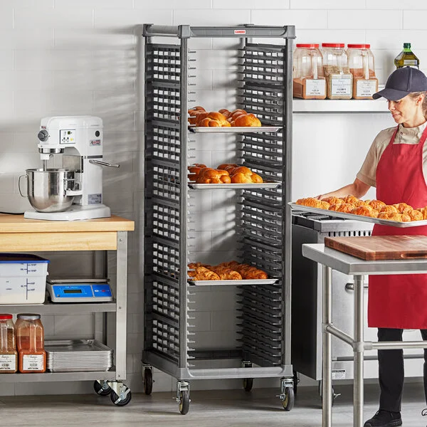 Cambro UPR1826F40 Camshelving® Ultimate 40 Pan End Load Bun / Sheet Pan Rack with Metal Casters - Unassembled