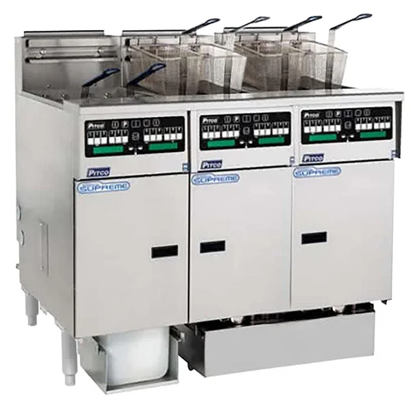 Pitco® SSHLV14C-3/FDP Solstice Supreme Natural Gas 96 lb. Reduced Oil Volume / High Output 3 Unit Fryer System with Intellifry Computer Controls and Push Button Top Off - 225,000 BTU Pitco® SSHLV14C-3/FDP Solstice Supreme Natural Gas 96 lb. Reduced Oil Volume / High Output 3 Unit Fryer System with Intellifry Computer Controls and Push Button Top Off - 225,000 BTU