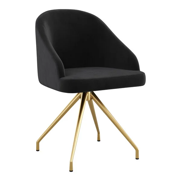Martha Stewart Sora Black Velvet Swivel Stationary Office Chair with Polished Brass Finish Martha Stewart Sora Black Velvet Swivel Stationary Office Chair with Polished Brass Finish