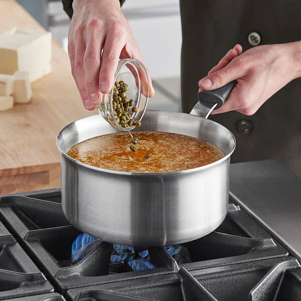 Vollrath Tribute 3.5 Qt. Tri-ply Stainless Steel Sauce Pan / Butter Warmer with Black Silicone Handle 702135