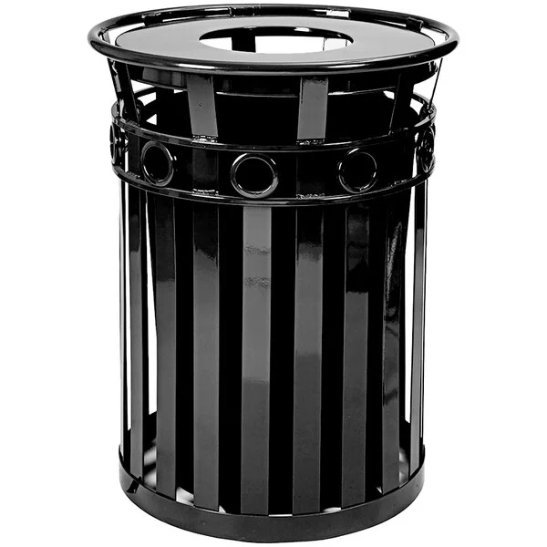 Witt Industries M3600-R-FT-BK Oakley Decorative 36 Gallon Black Steel Round Outdoor Decorative Trash Can with Flat Top Lid Witt Industries M3600-R-FT-BK Oakley Decorative 36 Gallon Black Steel Round Outdoor Decorative Trash Can with Flat Top Lid