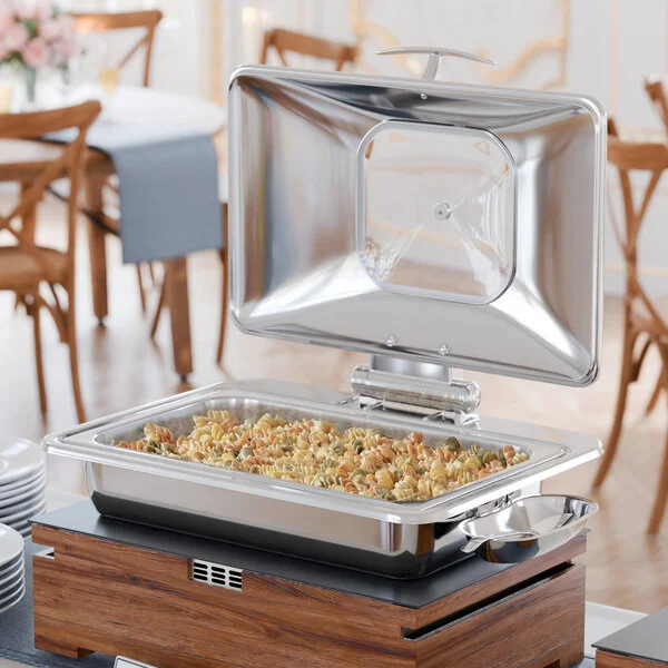 Acopa Voyage 8 Qt. Full Size Stainless Steel Induction Chafer with Glass Top and Soft-Close Lid Acopa Voyage 8 Qt. Full Size Stainless Steel Induction Chafer with Glass Top and Soft-Close Lid
