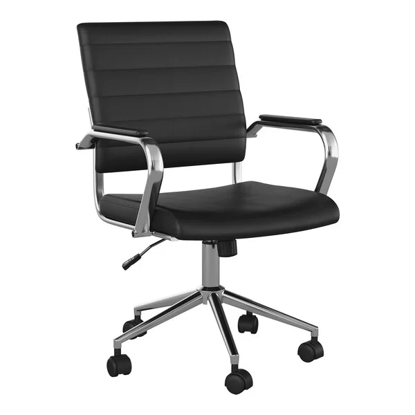Martha Stewart Piper Black Faux Leather Swivel Office Chair with Polished Nickel Finish Martha Stewart Piper Black Faux Leather Swivel Office Chair with Polished Nickel Finish