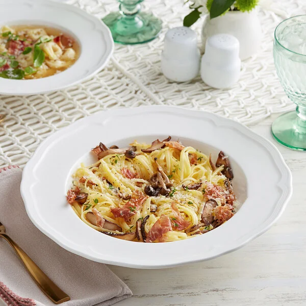 Acopa Condesa 28 oz. Pearl White Scalloped Wide Rim Porcelain Pasta Bowl - Sample Acopa Condesa 28 oz. Pearl White Scalloped Wide Rim Porcelain Pasta Bowl - Sample