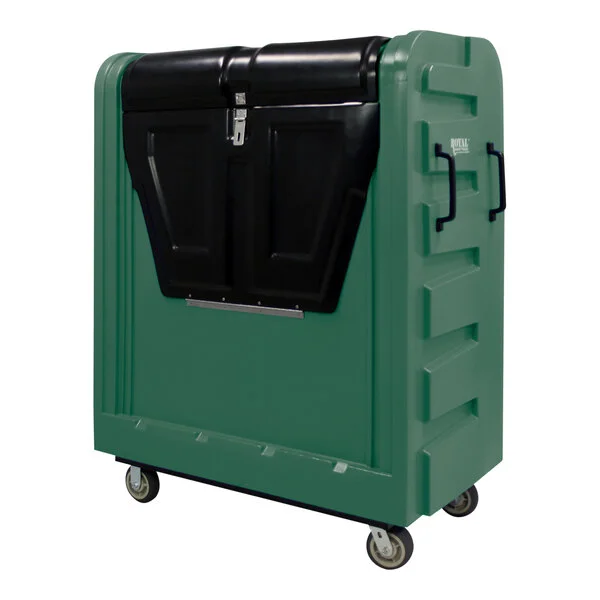 Royal Basket Trucks 48 Cu. Ft. Green Security Poly Truck with Steel Base and 2 Rigid / 2 Swivel Casters R48-GNX-BSC-6UNN