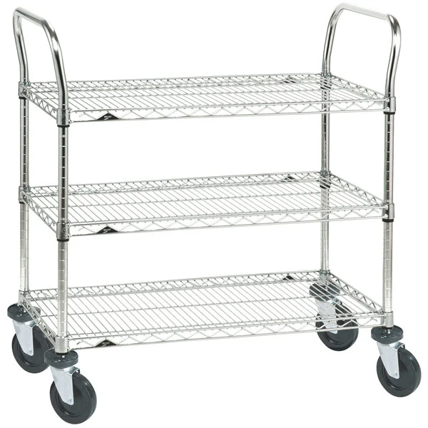 Metro 3SPN53ABR Super Erecta Brite Three Shelf Heavy Duty Utility Cart with Rubber Casters - 24 Metro 3SPN53ABR Super Erecta Brite Three Shelf Heavy Duty Utility Cart with Rubber Casters - 24