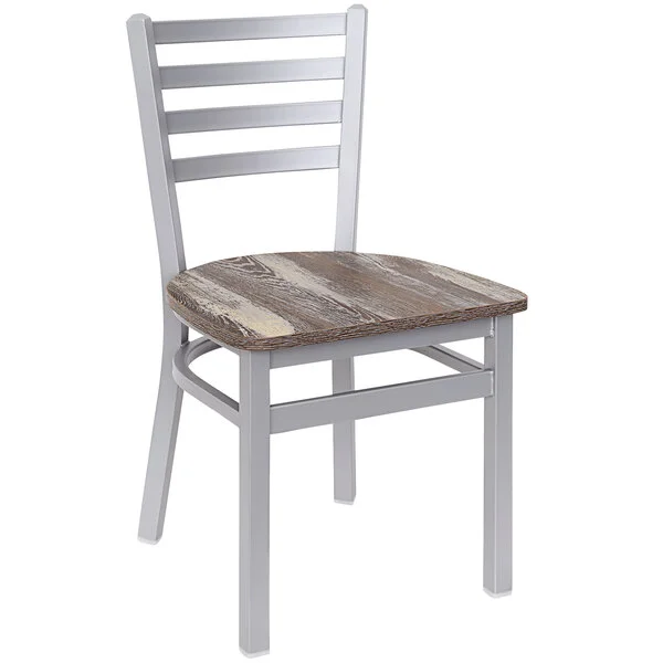 BFM Seating Lima Silver Mist Steel Customizable Ladder Back Side Chair with Relic Farmhouse Seat BFM Seating Lima Silver Mist Steel Customizable Ladder Back Side Chair with Relic Farmhouse Seat
