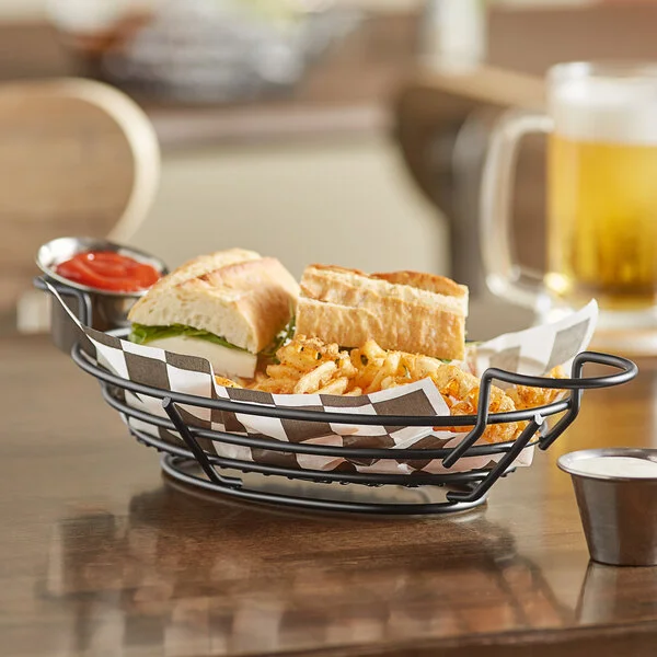American Metalcraft BSKB811 Black Oblong Wire Basket with Ramekin Holders - 11 American Metalcraft BSKB811 Black Oblong Wire Basket with Ramekin Holders - 11