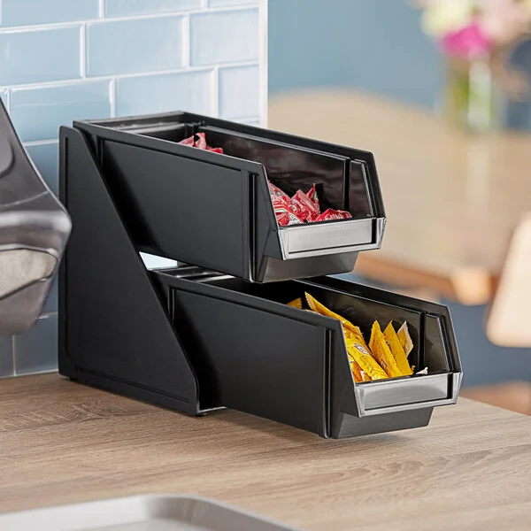 Vollrath 4841-06 Traex® Black Self-Serve Condiment Bin Stand Set with 2-Tier Stand and 11 1/4 Vollrath 4841-06 Traex® Black Self-Serve Condiment Bin Stand Set with 2-Tier Stand and 11 1/4