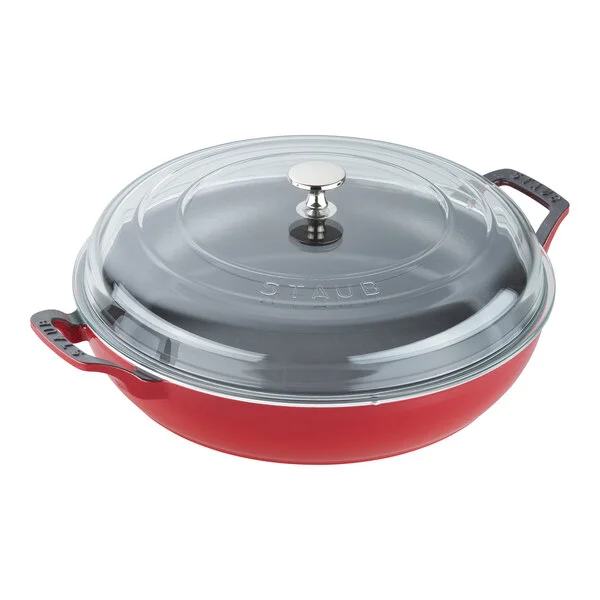 Staub 3.5 Qt. Cherry Enameled Cast Iron Brazier with Glass Lid 1003539 Staub 3.5 Qt. Cherry Enameled Cast Iron Brazier with Glass Lid 1003539