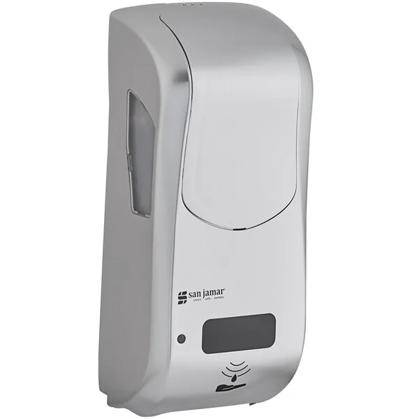 San Jamar SH970SS Summit Rely Silver Hybrid Automatic Hand Soap, Sanitizer, and Lotion Dispenser - 5 1/2 San Jamar SH970SS Summit Rely Silver Hybrid Automatic Hand Soap, Sanitizer, and Lotion Dispenser - 5 1/2