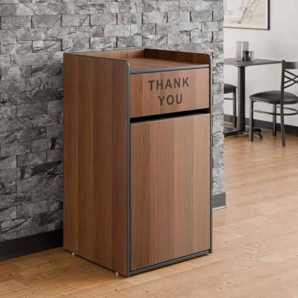 Lancaster Table & Seating Waste 35 Gallon Walnut Waste Receptacle Enclosure with Lancaster Table & Seating Waste 35 Gallon Walnut Waste Receptacle Enclosure with