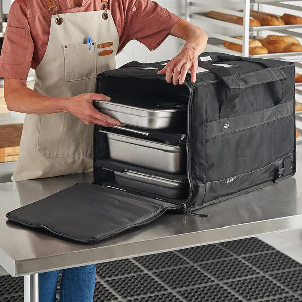 Vesture Heavy-Duty Thermal Chafer Pan Carrier Delivery Bag with Removable Shelf System - 15 Vesture Heavy-Duty Thermal Chafer Pan Carrier Delivery Bag with Removable Shelf System - 15