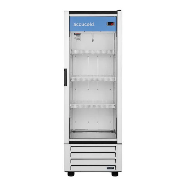 Scratch and Dent Summit Appliance ACR82L Accucold ACR Series 7.56 Cu. Ft. White / Blue Glass Door Reach-In Pharmacy Refrigerator - 115V