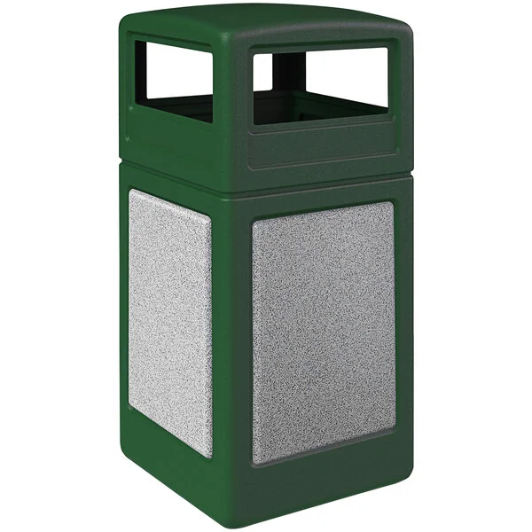 Commercial Zone 720427K StoneTec 42 Gallon Square Forest Green Decorative Waste Receptacle with Ashtone Panels and Dome Lid