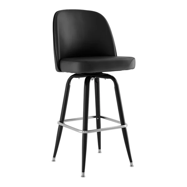 Lancaster Table & Seating Black Swivel Barstool with Black Vinyl Bucket Seat Lancaster Table & Seating Black Swivel Barstool with Black Vinyl Bucket Seat