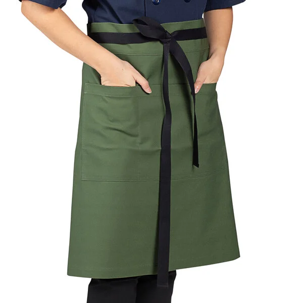 Uncommon Chef 3118 Sea Green Customizable 100% Cotton Canvas Mod Waist Apron with Black Webbing and 3 Pockets - 24