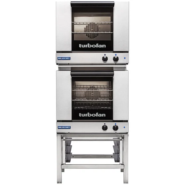 Moffat E23M3/2 Turbofan Double Deck Half Size Electric Convection Oven with Mechanical Controls and Stainless Steel Stand - 208V, 1 Phase, 5.4 kW
