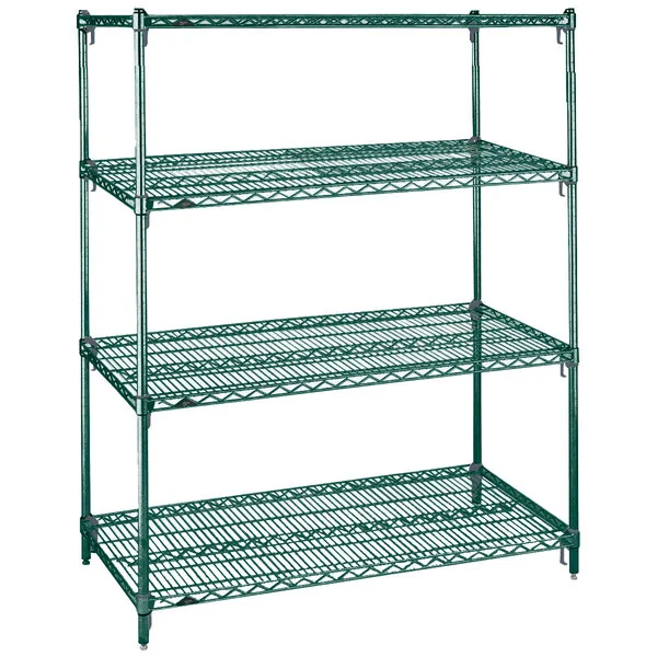 Metro A436K3 Super Adjustable Metroseal Green 4-Shelf Wire Stationary Starter Shelving Unit - 21