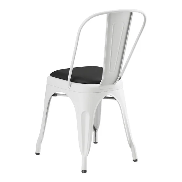 Lancaster Table & Seating Alloy Pearl White Indoor Cafe Chair with Black Vinyl Cushion Lancaster Table & Seating Alloy Pearl White Indoor Cafe Chair with Black Vinyl Cushion
