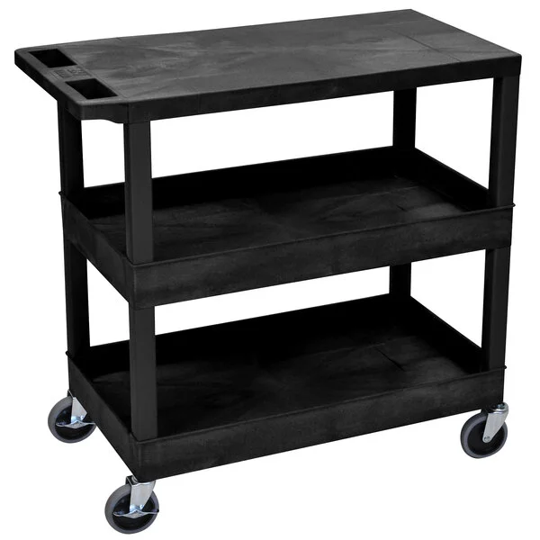 Luxor EC211-B Black 2 Tub and 1 Flat Shelf Utility Cart - 32