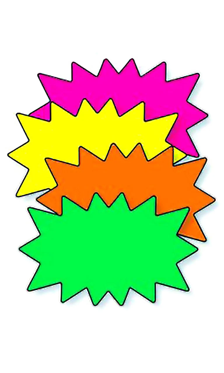 5.5 x 3.5 inch Multi-Colored Fluorescent Solar Burst Sign Cards