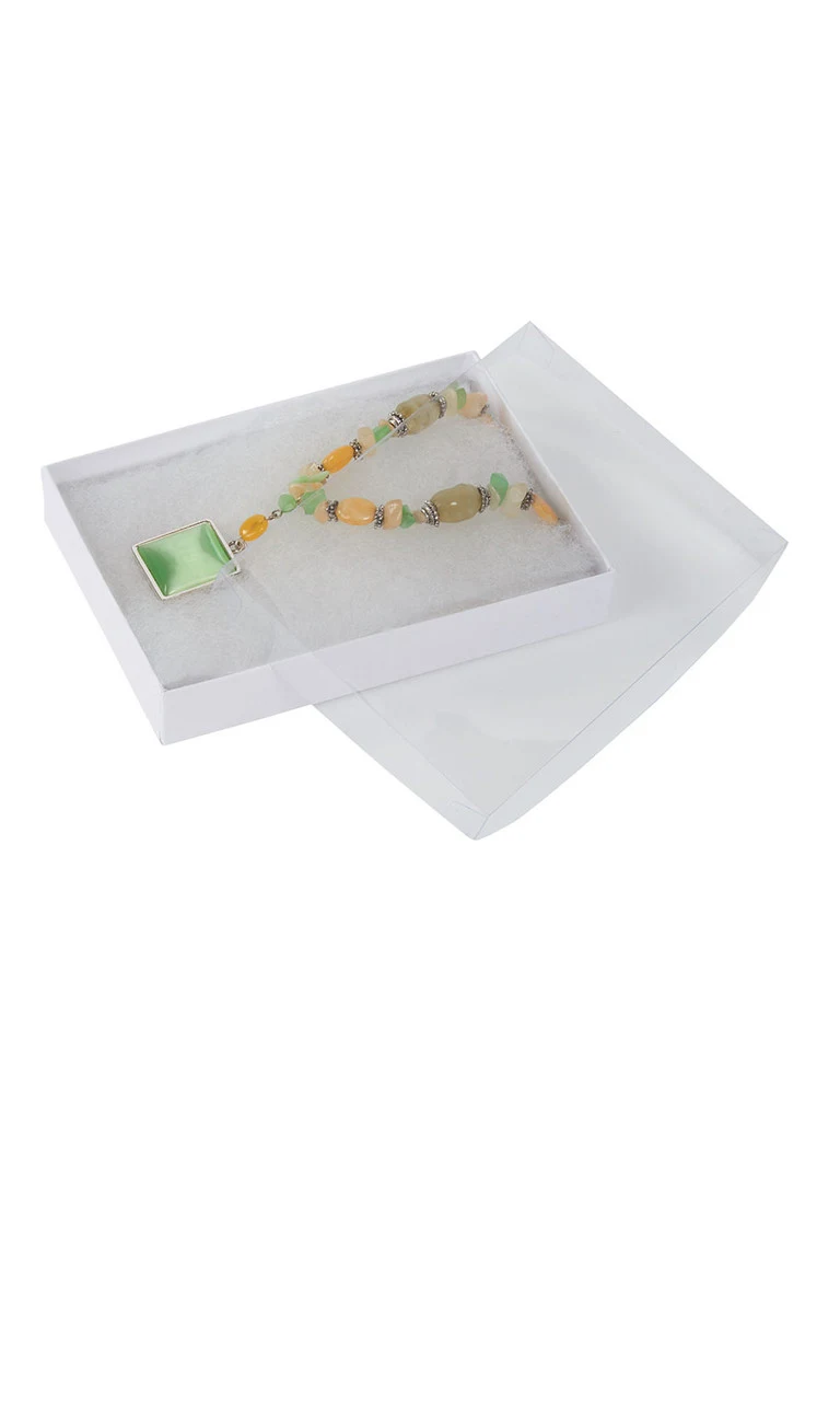 5.25 x 3.75 x 7/8 inch White Vu-Top Cotton Filled Jewelry Boxes