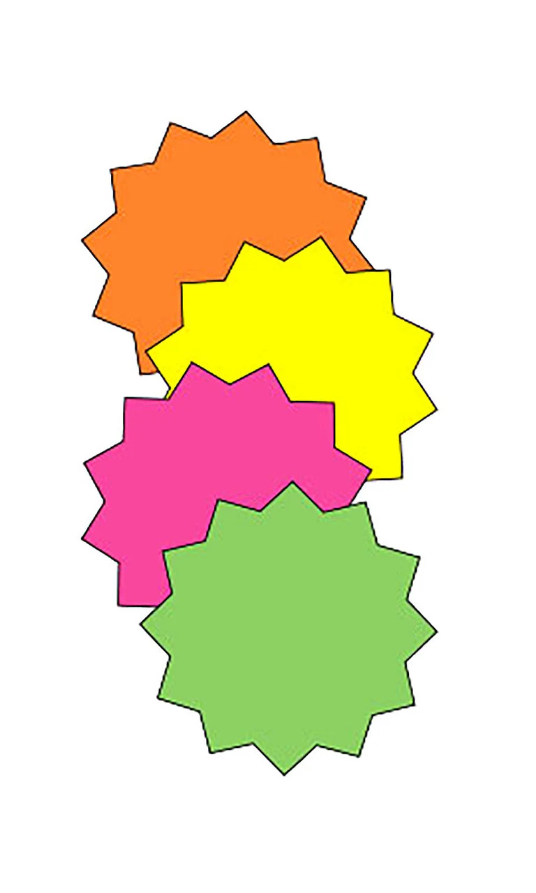 3 inch Round Multi-Colored Fluorescent Star Burst Sign Cards