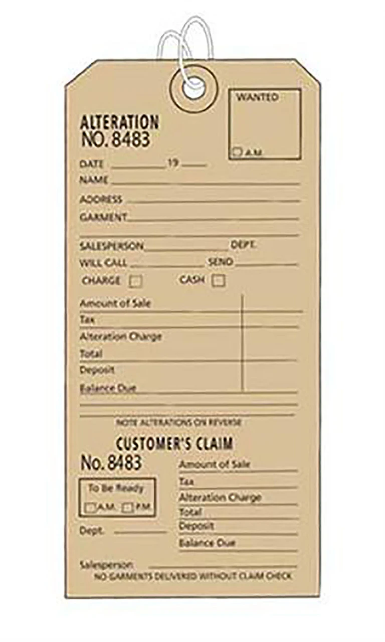 3W x 6H inch Strung Off-White Perforated Alteration Tags