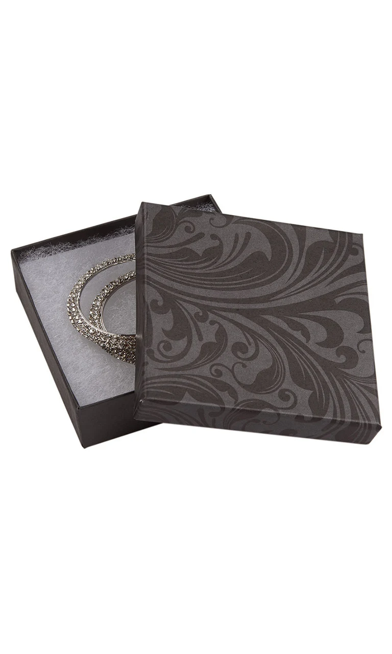 3.5 x 3.5 x 1 inch Cotton Filled Pattern Jewelry Boxes