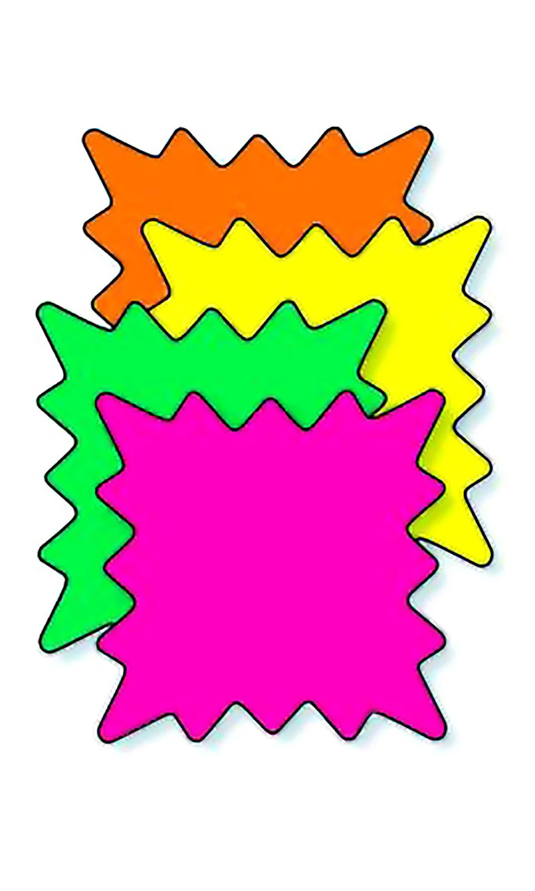 3 x 2 inch Multi-Colored Fluorescent Rectangle Burst Sign Cards