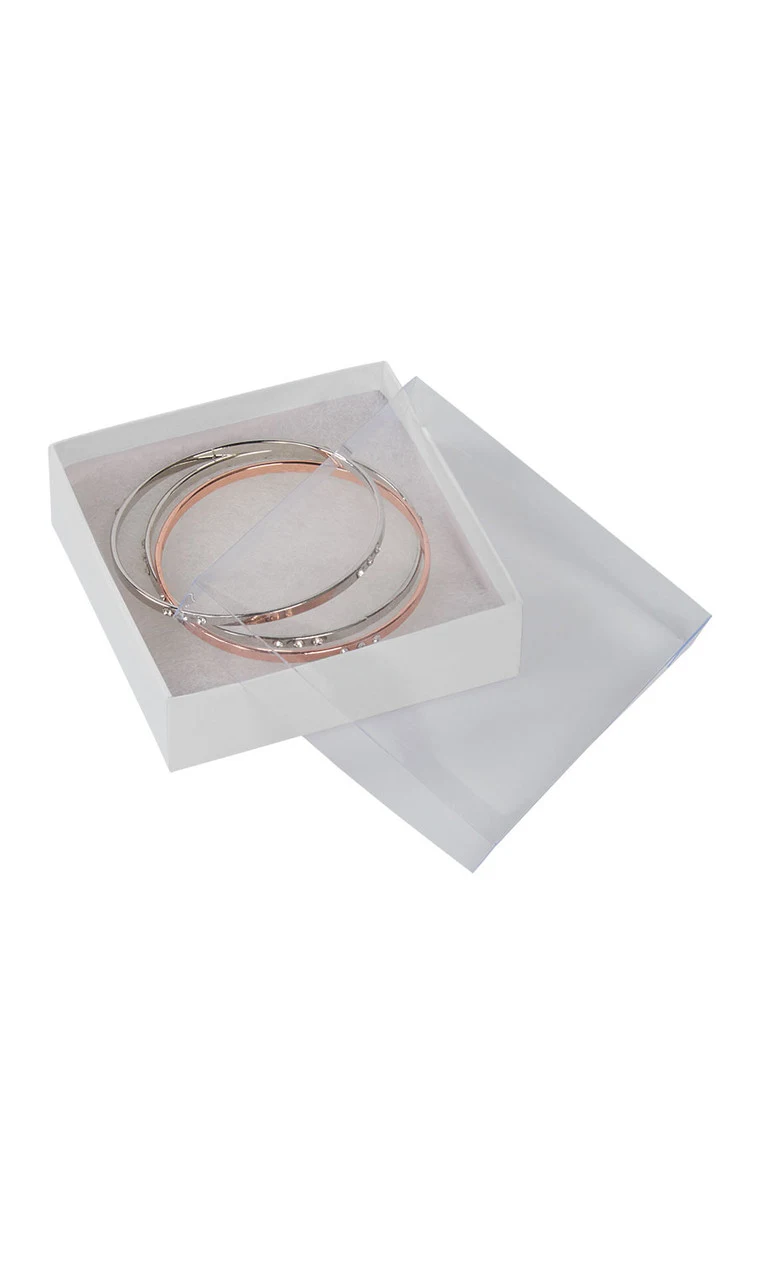 3.5 x 3.5 x 1 inch White Vu-Top Cotton Filled Jewelry Boxes