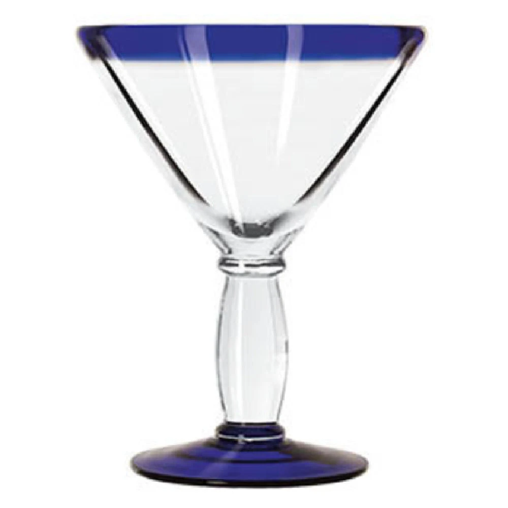 Libbey 92305 10 Oz Cocktail Glass With Cobalt Blue Rim Hand Blown Glass