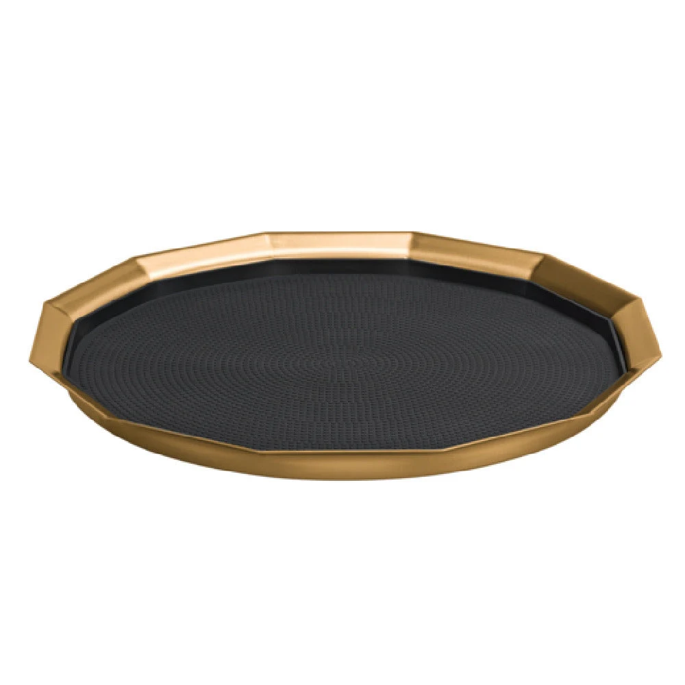 Service Ideas TRPN1614RIBSVG 16 Inch Serving Tray with Non-Slip Insert Vintage Gold