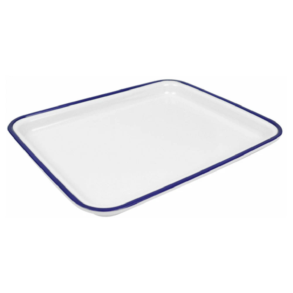 BauscherHepp TEW7412 12-3/4 Inch Serving and Display Tray White Melamine Blue Rim
