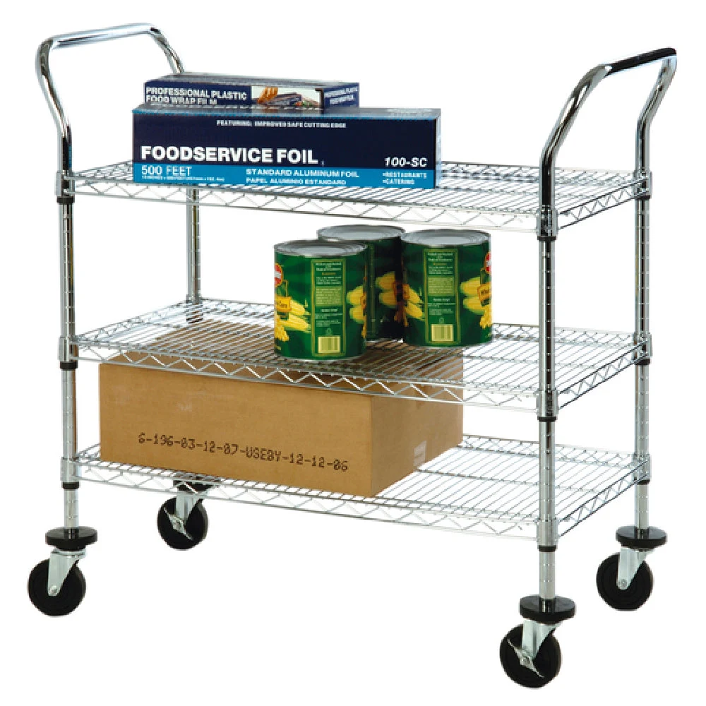 1880 Hospitality FFC24363CH 24 Inch Utility Cart with 3 Shelves Metal Construction