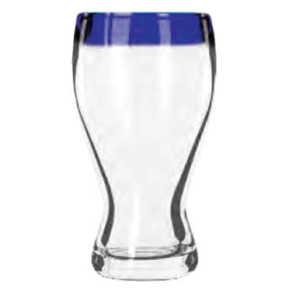 Libbey 92316 16 Oz With Cobalt Blue Rim Beer Glass Hand Blown Glass