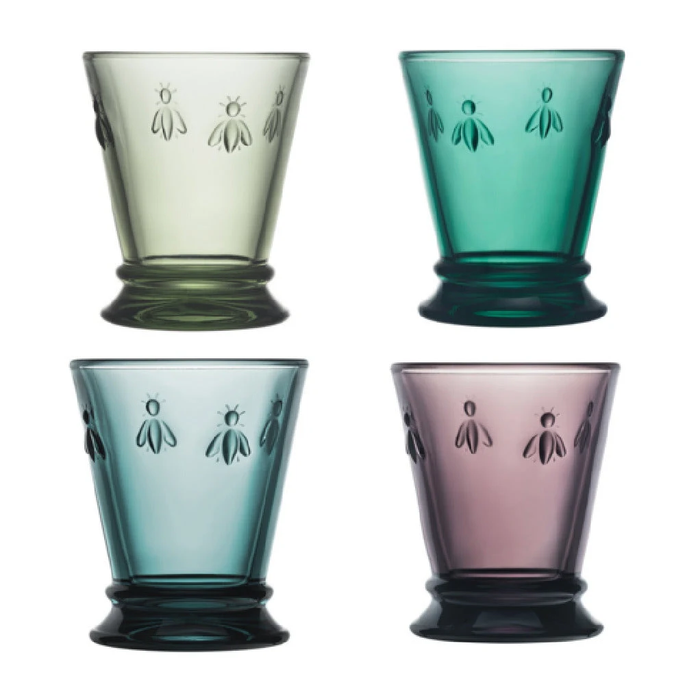 La Rochere North America 612196S4 9oz Bee Tumblers Clear and Multi-Color Lead Free Crystal