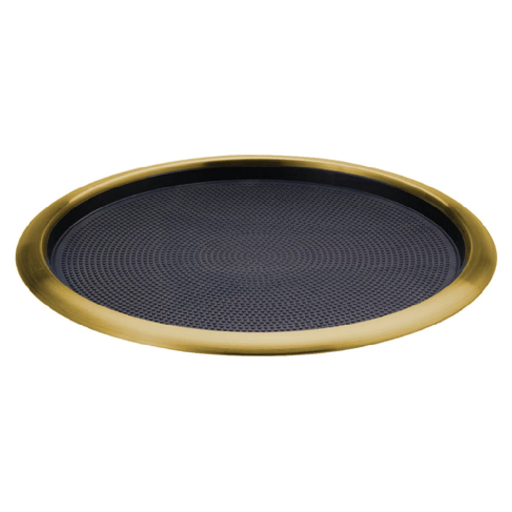 Service Ideas TR1614RIVG 16 Inch Round Tray with Non-Slip Rubber Insert Gold Stainless Steel