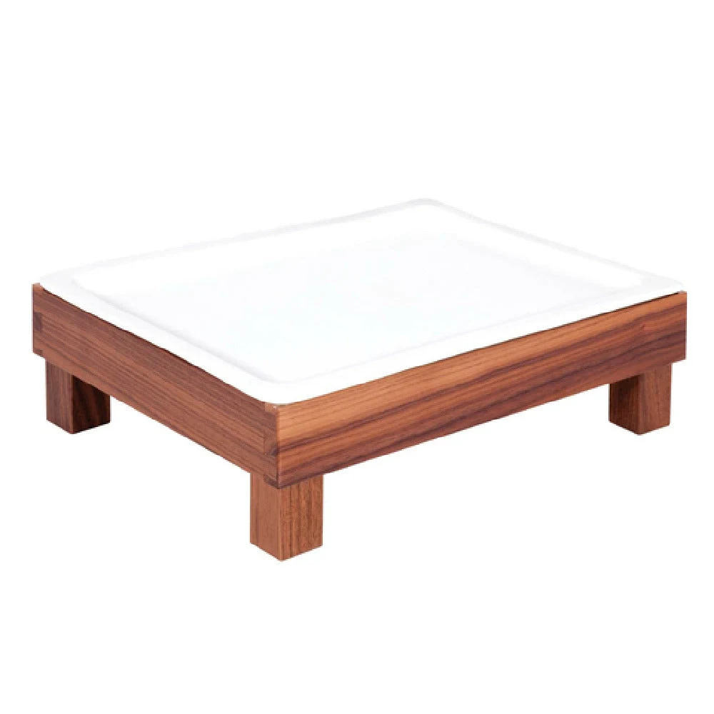 Service Ideas 15A11612 14 Inch Buffet Serving Tray Rolltop Porcelain Walnut Wood