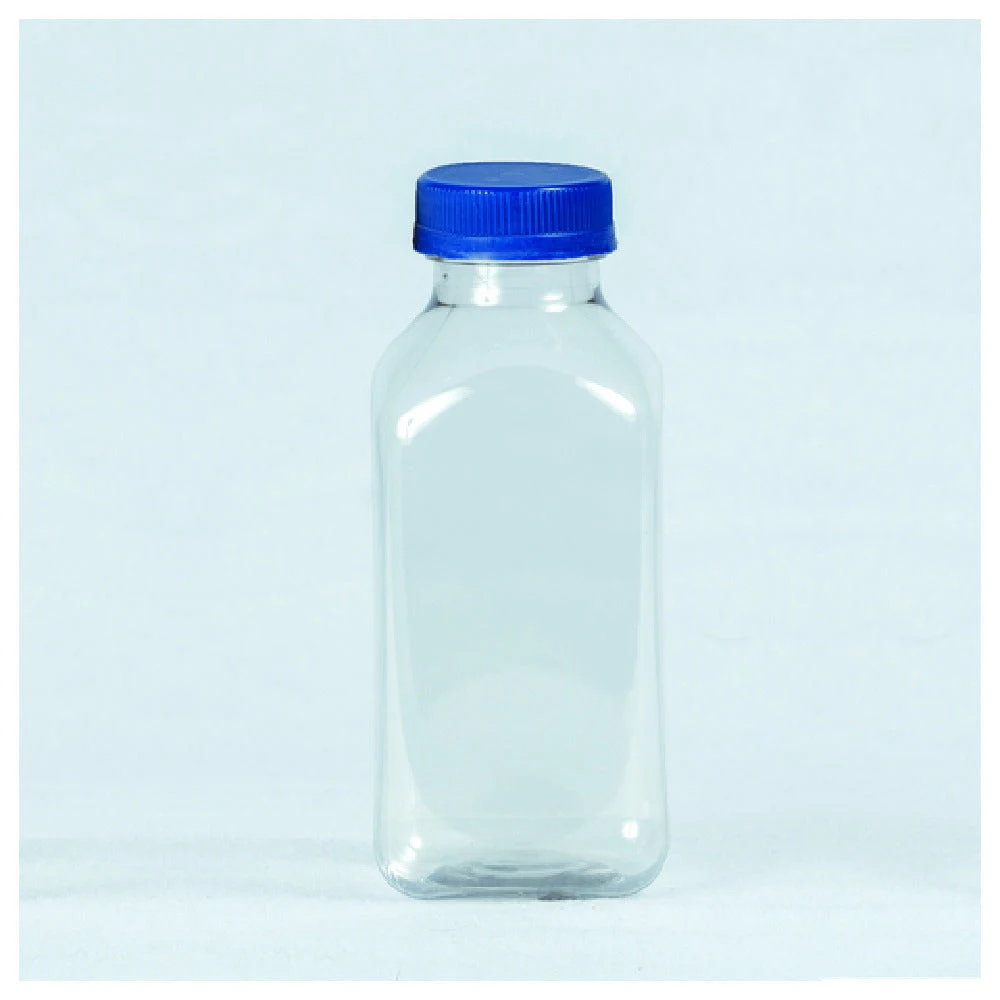 Buccaneer Container Corp 31510120502 12 Oz Juice Bottle Clear PET with Royal Blue Lids
