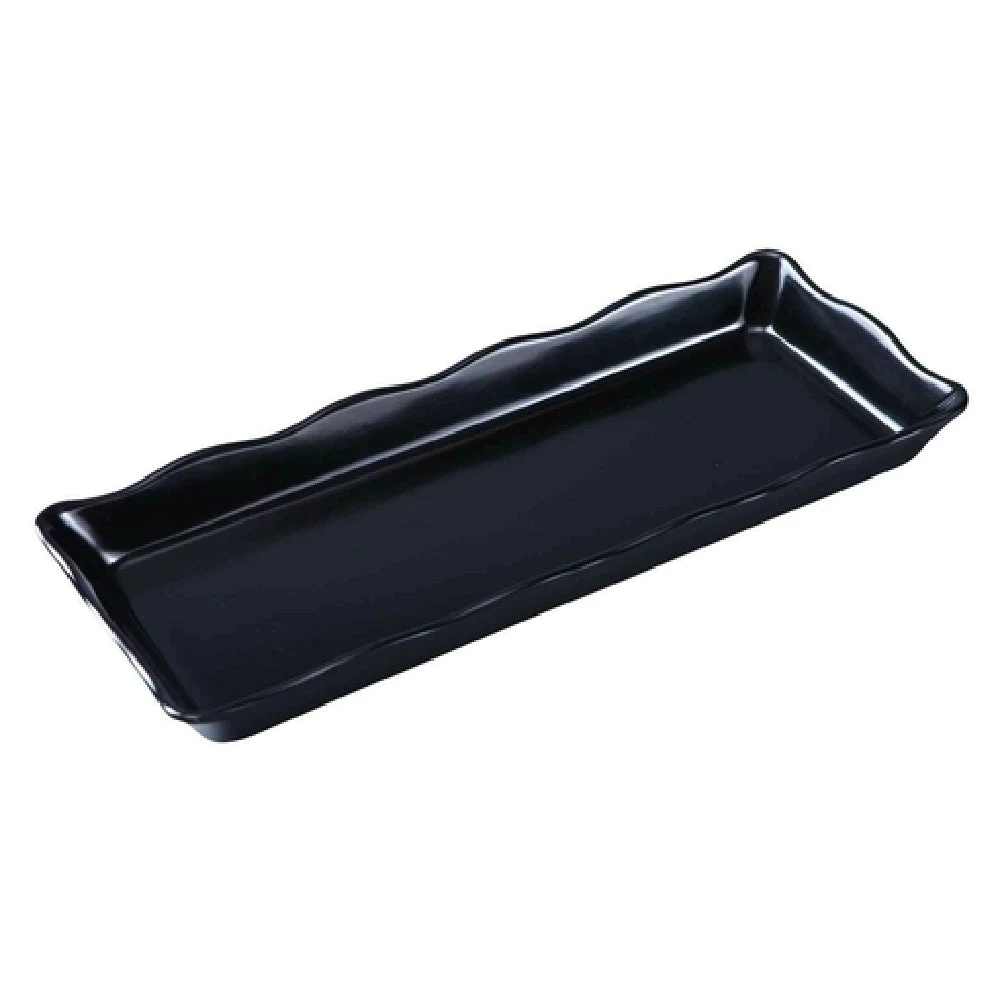 Yanco DC-6014B 14 Inch Melamine Serving Tray Rectangular Scalloped Black
