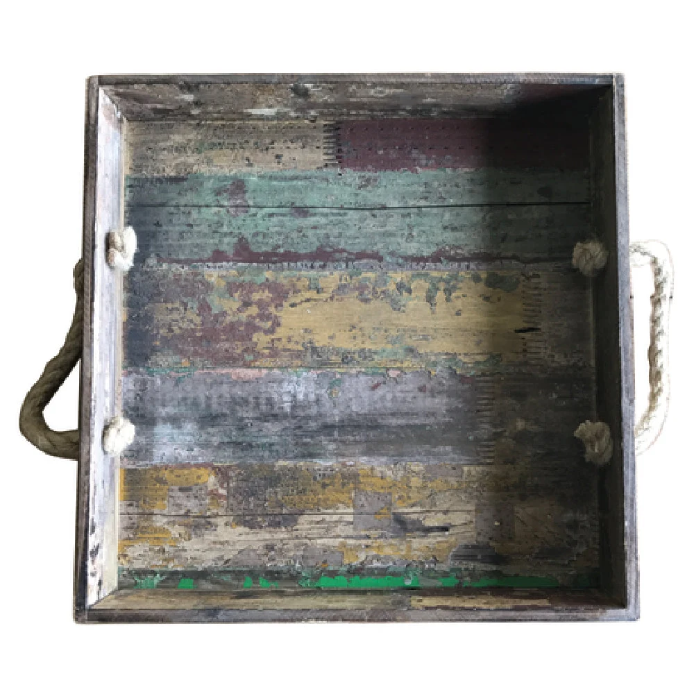 GET Enterprises WB-1616-RWD 15 Inch Square Serving Tray with Rope Handles Reclaimed Wood