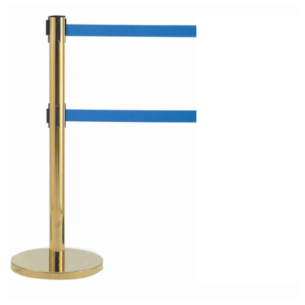 Aarco HB-27BL Portable Base Dual Retractable Belt Stanchion with Polished Brass Finish