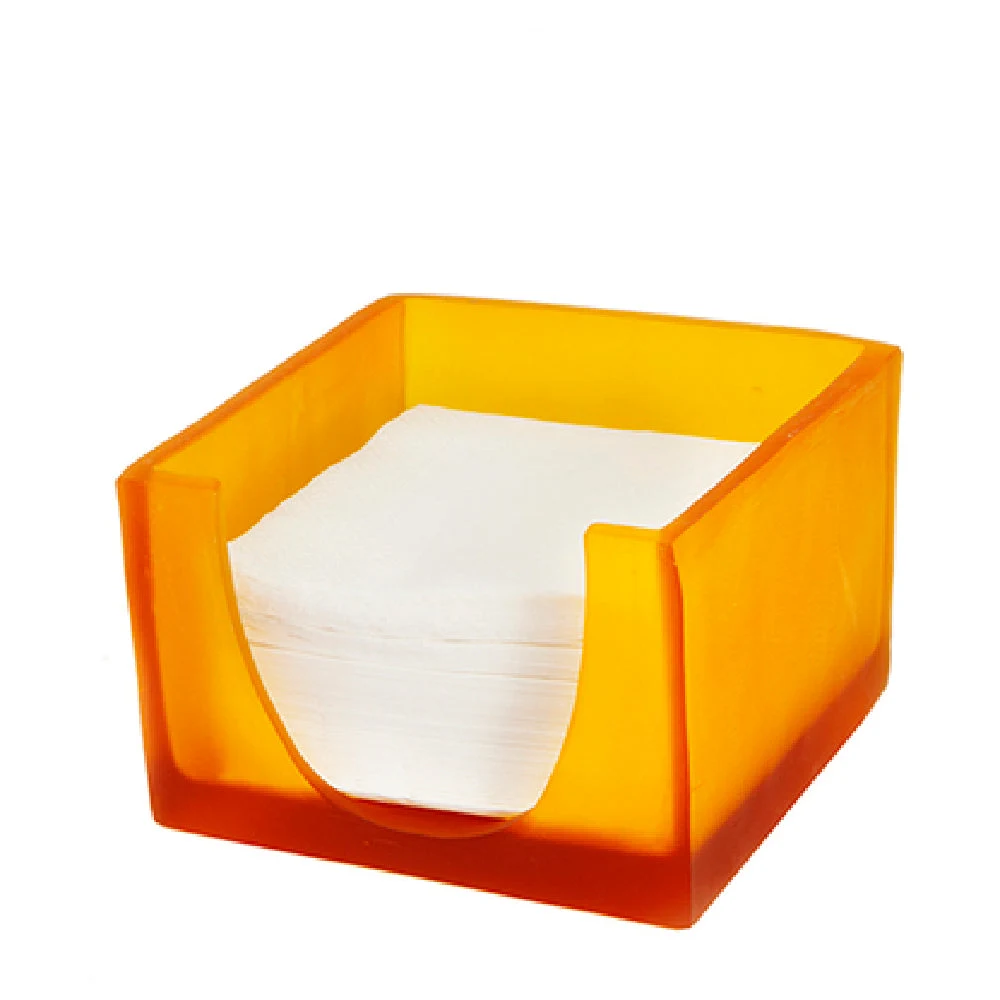 Steelite KMK1010TG 6 Inch Square Beverage Napkin Holder Carved Resin Tangerine