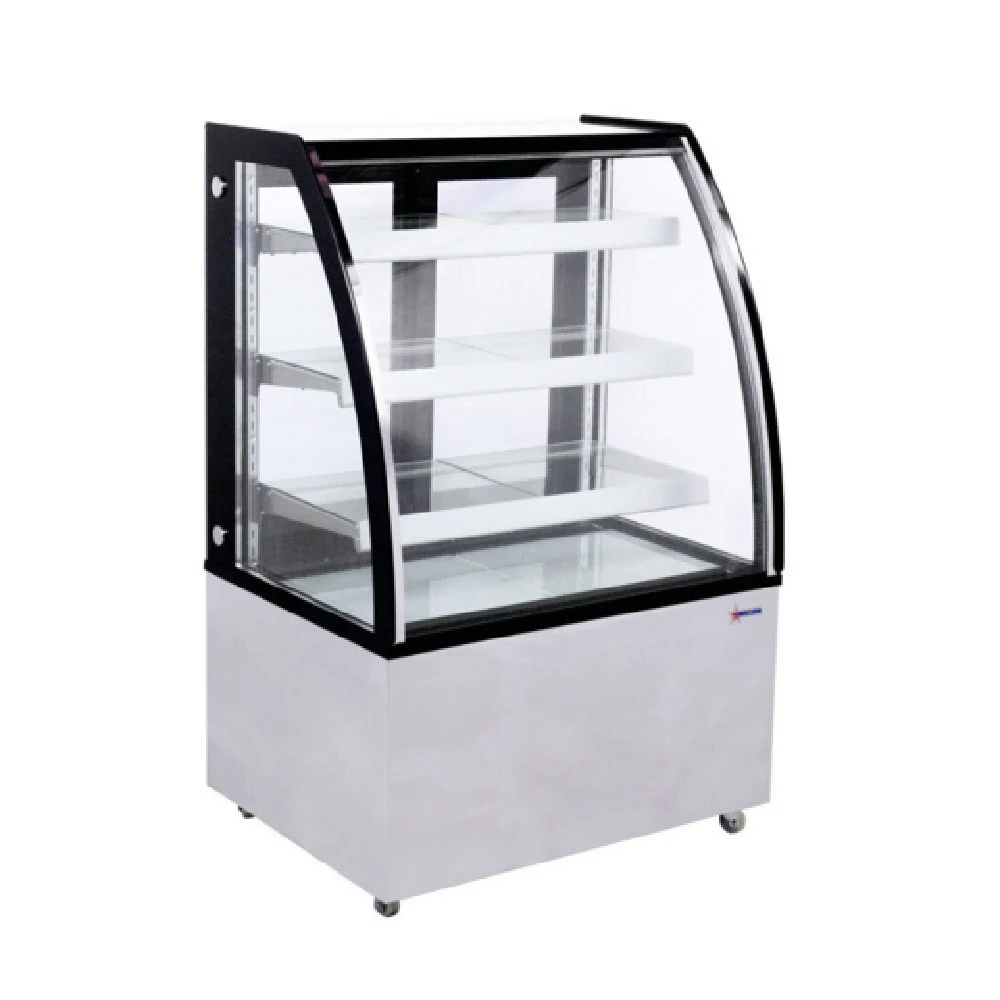 Omcan 44387 36 Inch Full Service Refrigerated Display Case Stainless Steel with Curved Glass