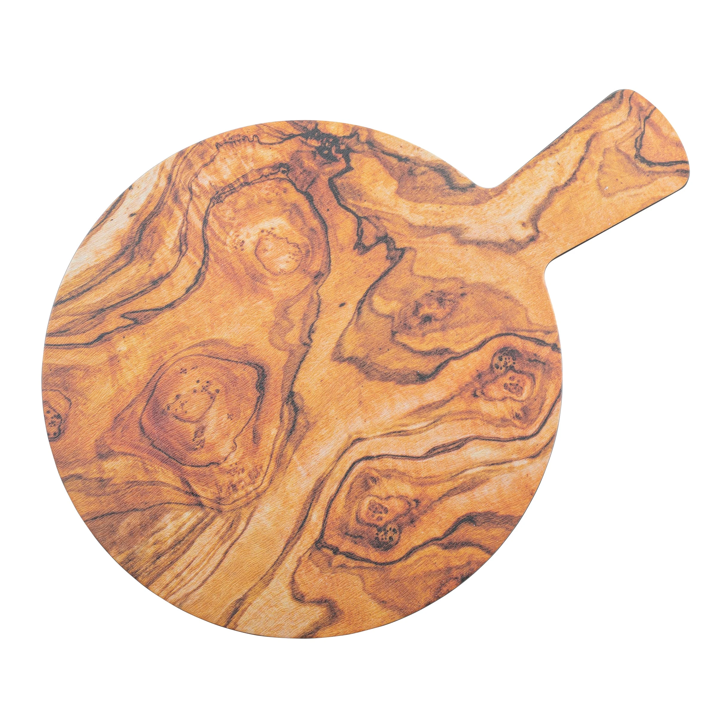 Tablecraft 11183 10 Inch Round Serving Paddle with Olive Wood Decal Black Melamine