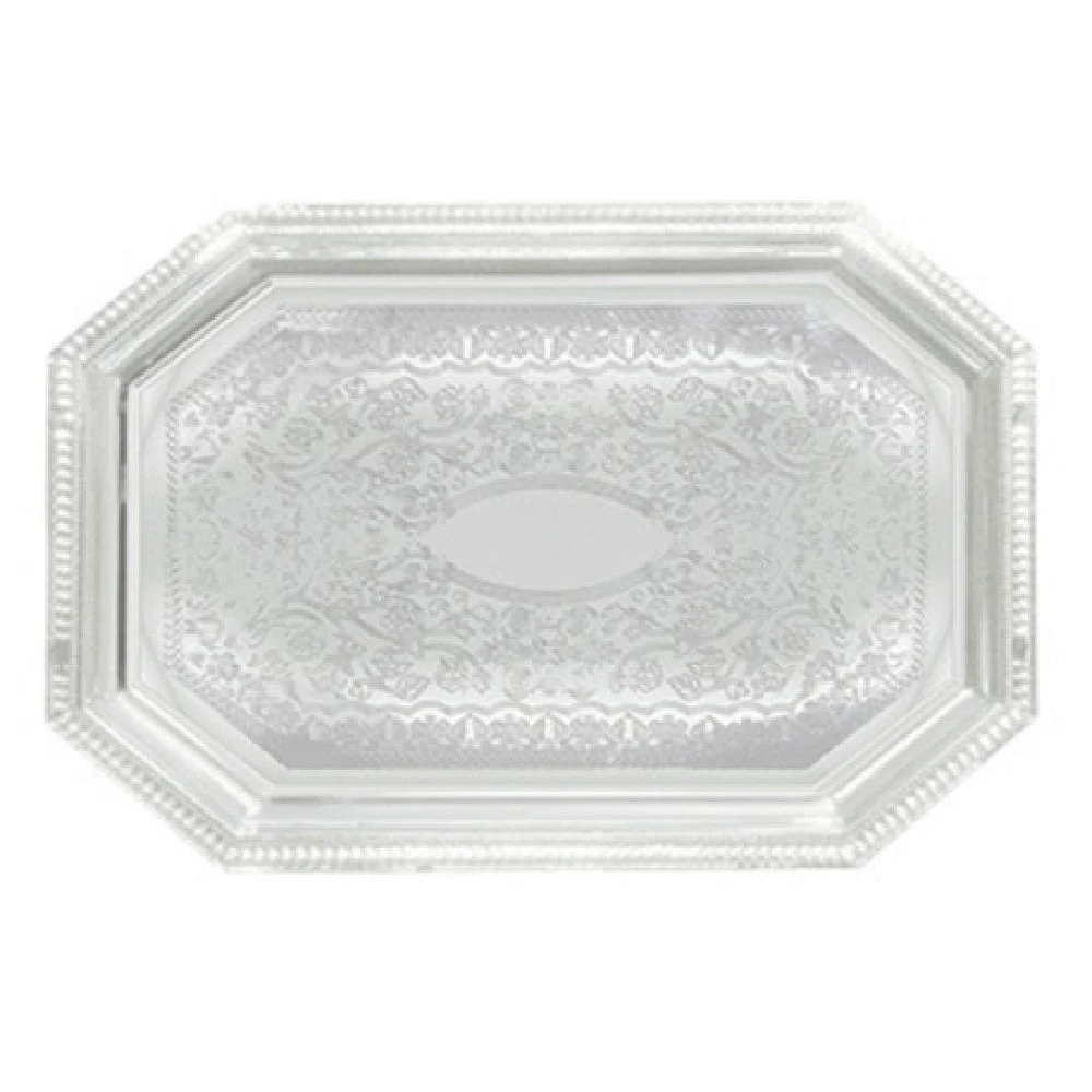 Winco CMT-1420 14 Inch Serving Tray Octagonal Gadroon Edge Chrome Plated